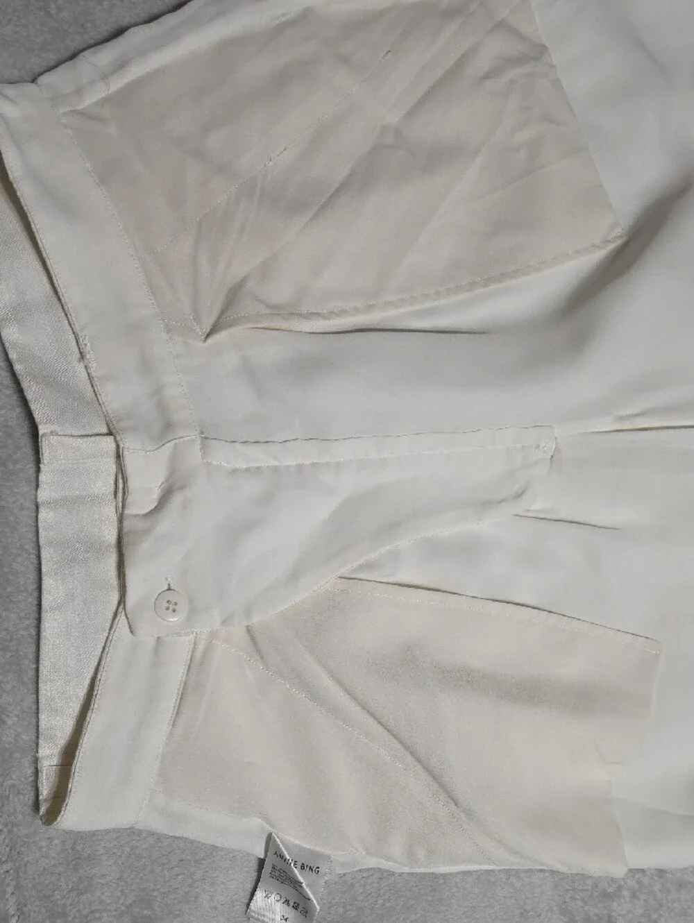 Anine Bing White Pleated Wide Leg Linen Pants